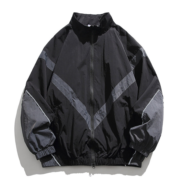 [Unisex] Oversize technische Wind- und Regenjacke mit Stehkragen, reflektierenden Paspeln und elastischem Saum Drune
