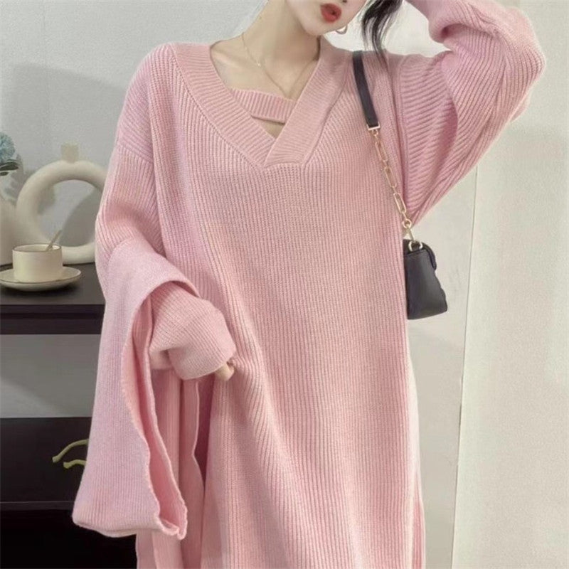 Damen Strickkleid mit tiefem V-Ausschnitt und lässigem Schnitt Drune