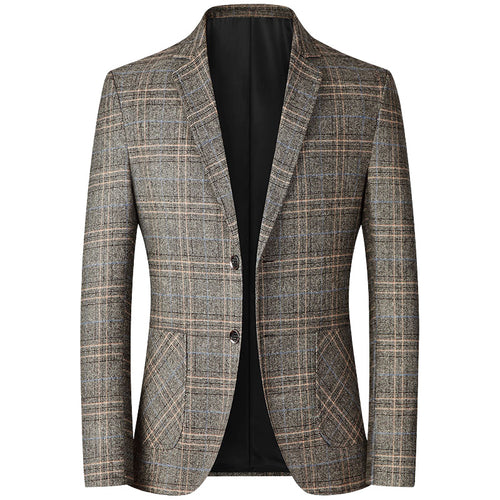 Herren Kariertes Wollmix-Sakko Slim Fit mit schmalem Revers Drune
