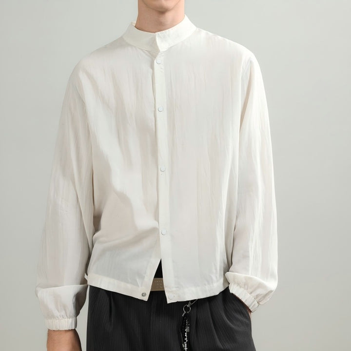 Herren Oversize-Hemd mit Stehkragen, Druckknopfverschluss und elastischen Bündchen Drune