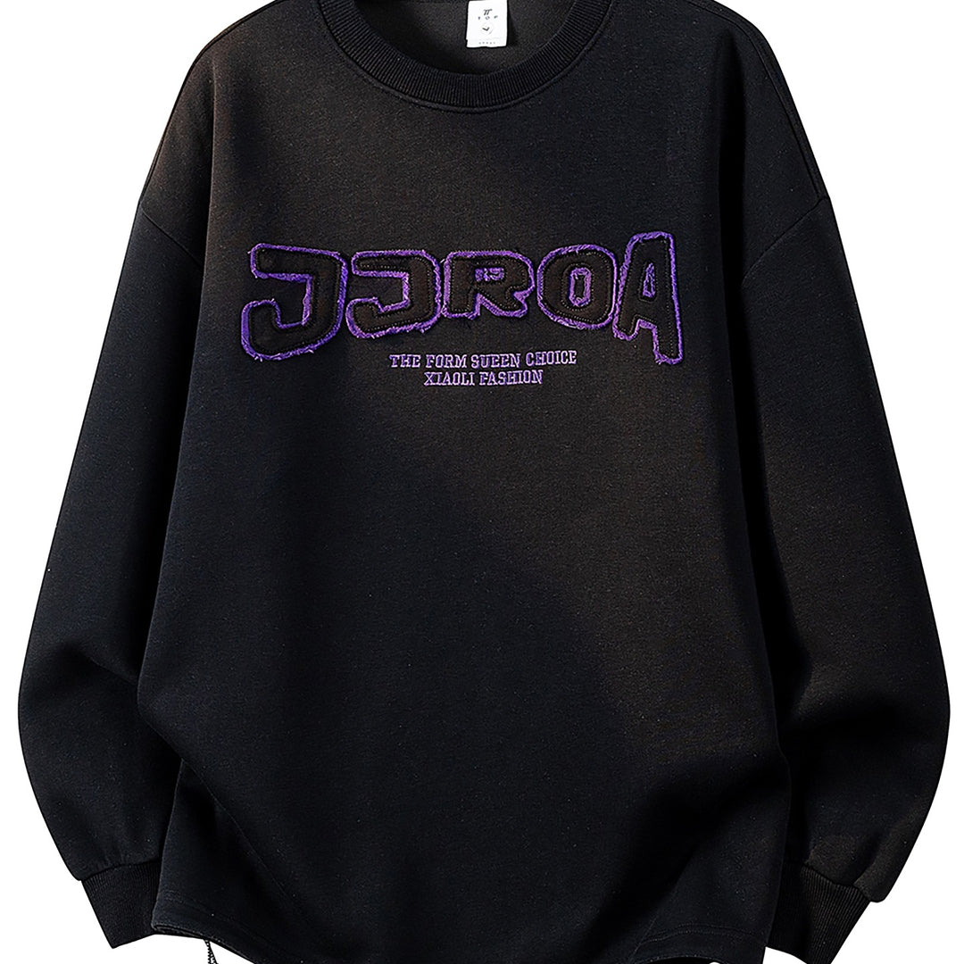 Damen Oversize-Sweatshirt mit gesticktem Schriftzug, abgerundetem Saum & überschnittener Schulter Drune