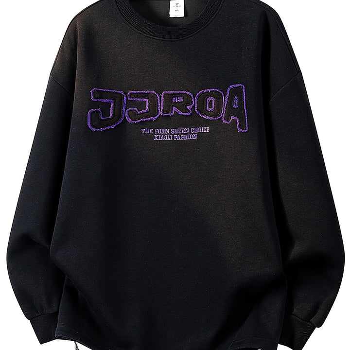 Damen Oversize-Sweatshirt mit gesticktem Schriftzug, abgerundetem Saum & überschnittener Schulter Drune