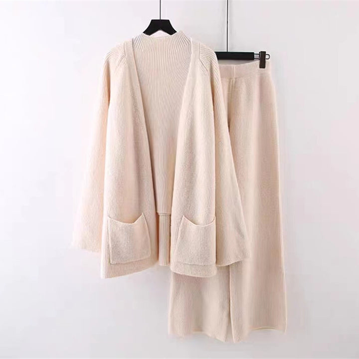 Damen kuscheliges Strickensemble mit weitem Cardigan und bequemen Hosen Drune