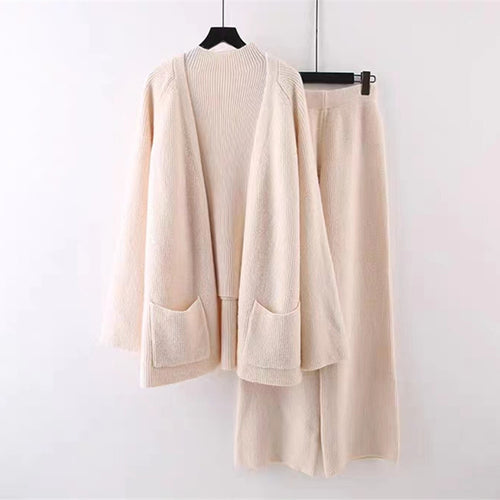 Damen kuscheliges Strickensemble mit weitem Cardigan und bequemen Hosen Drune