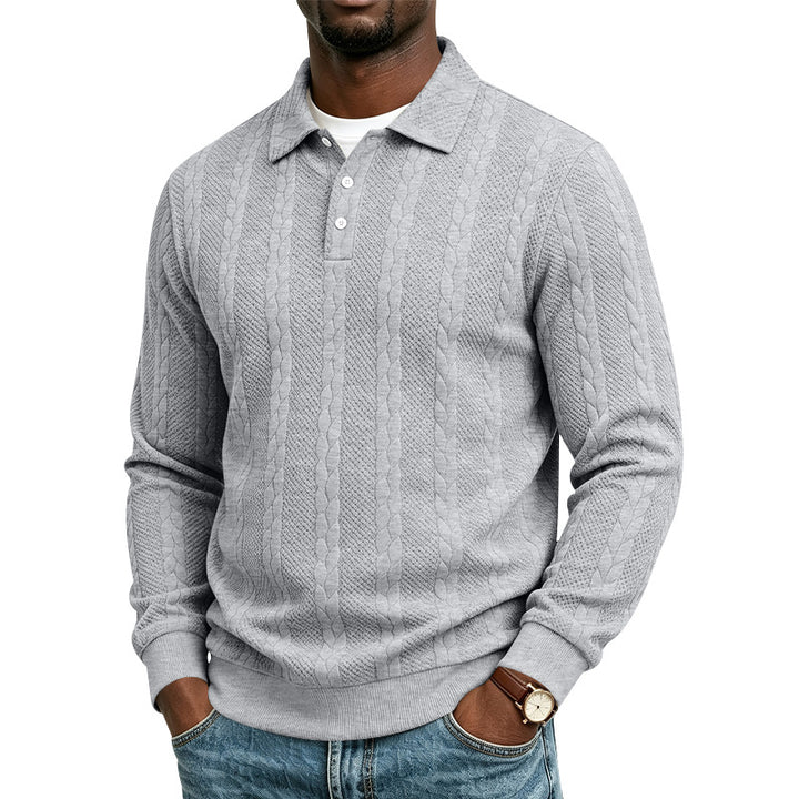 Herren Gestrickter Polokragenpullover mit Zopfmuster und feiner Knopfleiste Drune