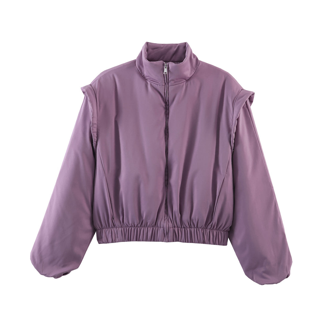 Damen Gefütterte Cropped-Stehkragenjacke mit elastischem Saum und Ballonärmeln Drune