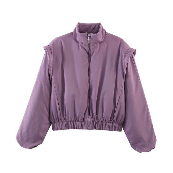 Damen Gefütterte Cropped-Stehkragenjacke mit elastischem Saum und Ballonärmeln Drune
