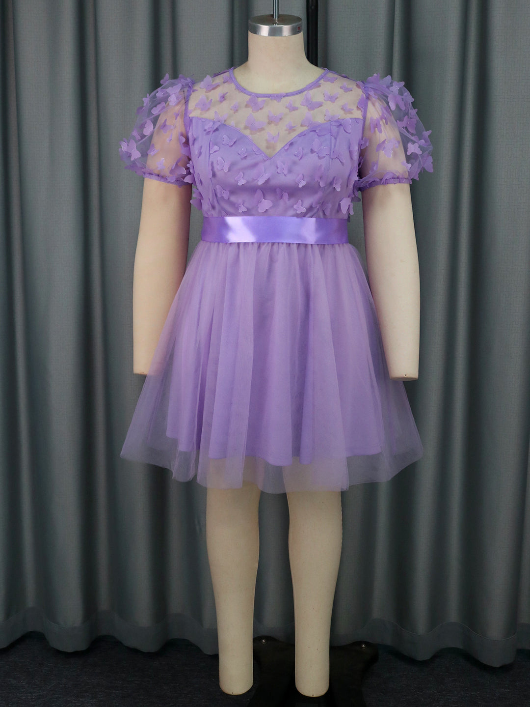 Damen Festliches Kleid mit transparenten Puffärmeln und zarten Schmetterlingsdetails Drune