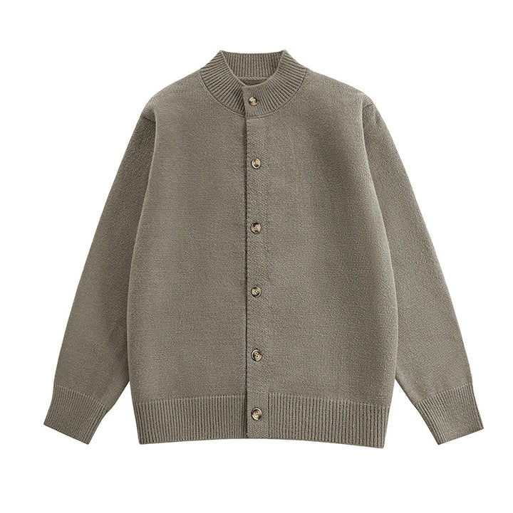 Herren Grobstrick-Cardigan mit Stehkragen, durchgehender Knopfleiste & gerippten Abschlüssen Drune