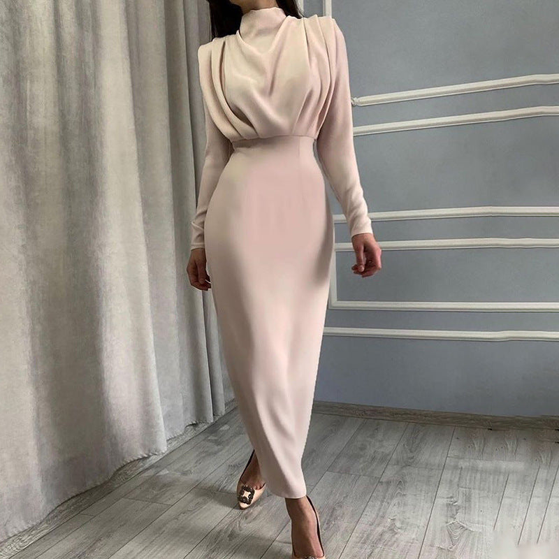 Damen nan elegantes Midikleid mit Drapierter Wasserfall-Front, taillierter Bleistift-Silhouette und langen Ärmeln Drune