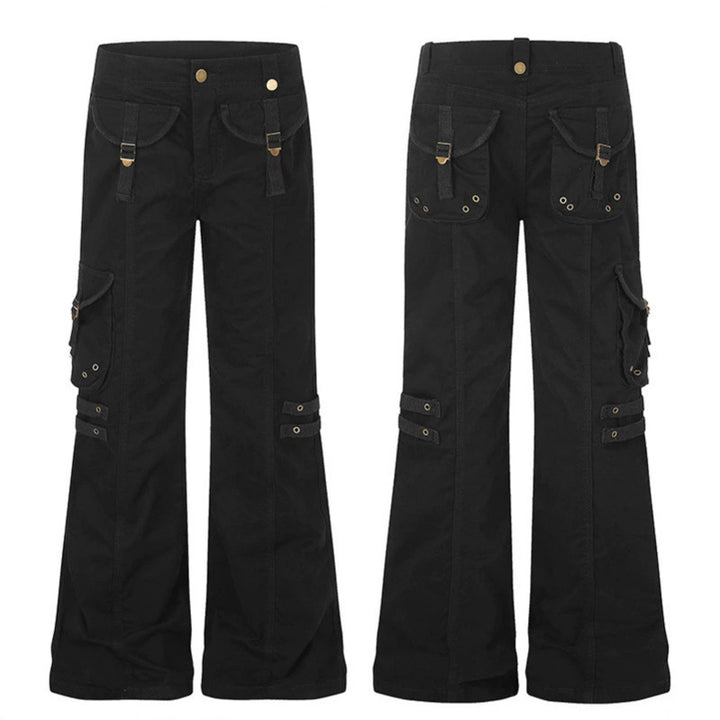 Damen weite High‑Waist Cargo‑Hose mit Utility‑Taschen und Gurt‑Details Drune