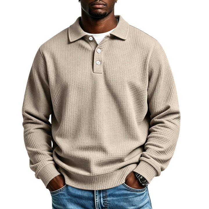 Herren Waffelstrick-Poloshirt mit Knopfleiste und Rippbündchen Drune
