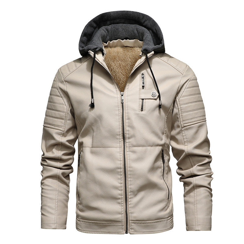 Herren Lederimitatjacke mit Kapuze und Teddyfutter Drune