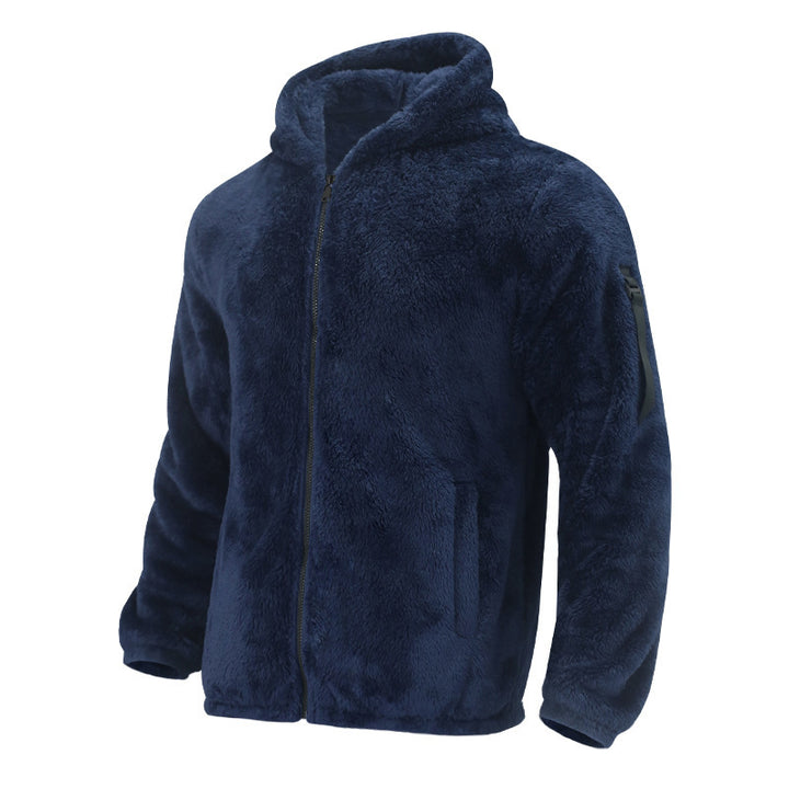 Herren Gefütterte Fleece-Kapuzenjacke mit Teddy-Finish, Reißverschluss und Seitentaschen Drune