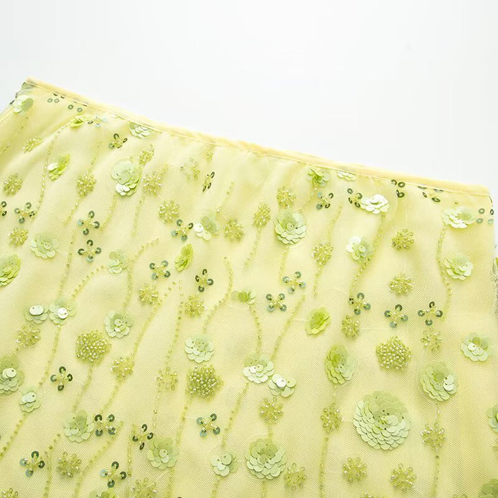 Damen Minirock mit funkelnden Pailletten und floralem Design Drune