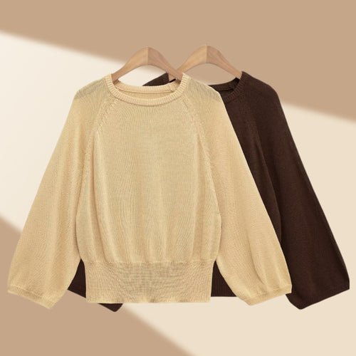 Damen lässiger Pullover mit ballonförmigen Ärmeln und feinem Strick Drune