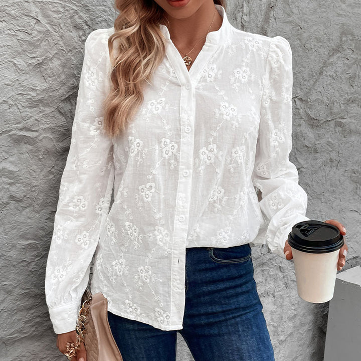 Damen Elegante Bluse mit floralen Stickereien Drune