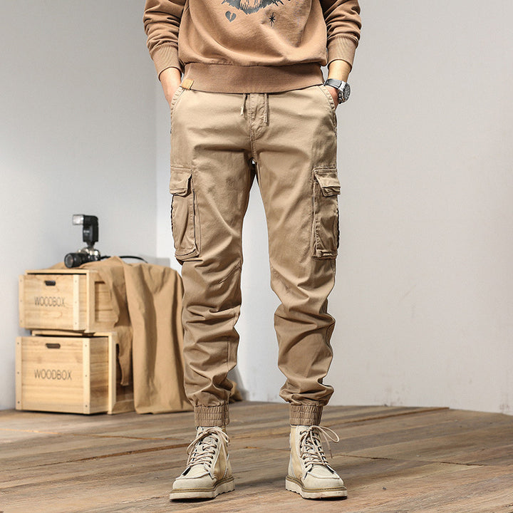 Herren Cargo-Joggerhose im Tactical-Streetstyle mit elastischem Bund, Klapp‑Utility‑Taschen und gerippten Beinabschlüssen Drune