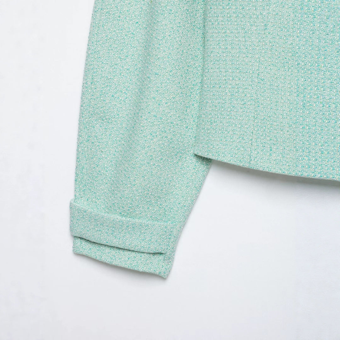 Damen Kurzblouson aus Bouclé mit verdecktem Reißverschluss und Umschlagmanschetten Drune