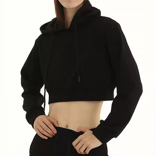 Damen nan cropped Kapuzenpullover mit weichem Fleece‑Innenfutter und elastischem Rippbund Drune