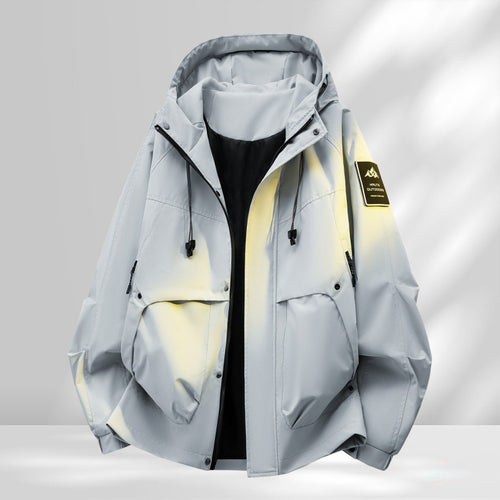 Herren Oversize-Utility-Outdoorjacke mit Kapuze, wattierter Innenlage & Multifunktionstaschen Drune