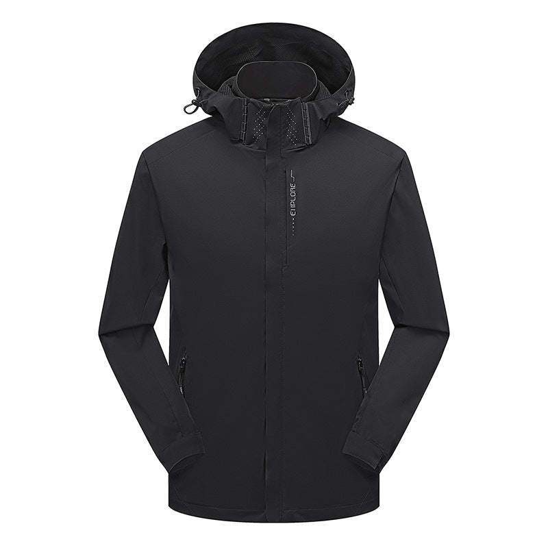 Herren leichter wasserdichter Softshell‑Hoodie mit Kapuze und Tarn‑Hex‑Alloverprint Drune