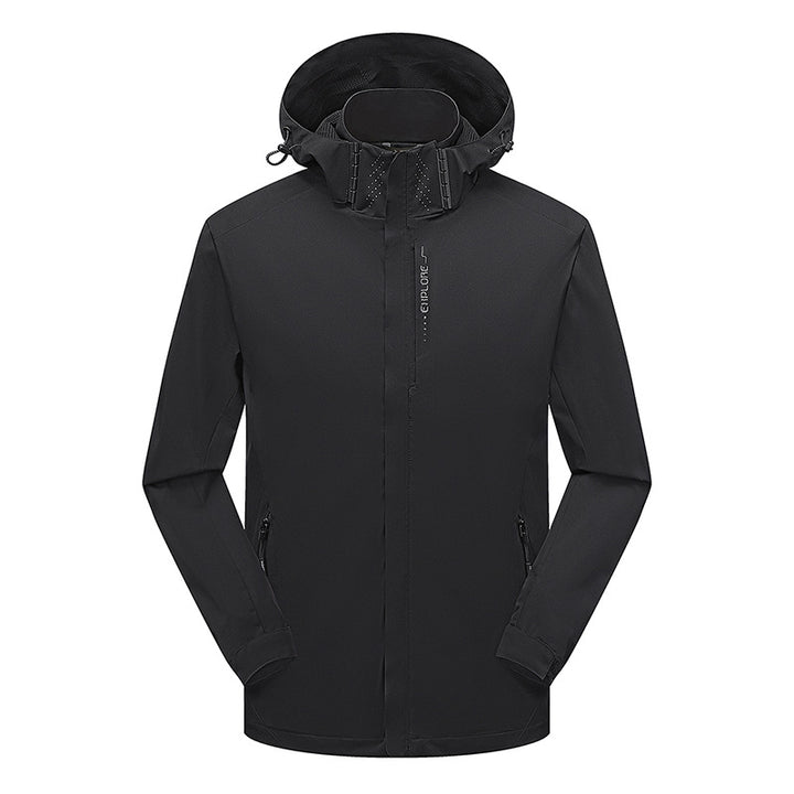 Herren leichter wasserdichter Softshell‑Hoodie mit Kapuze und Tarn‑Hex‑Alloverprint Drune