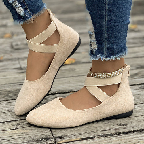 Damen elegante Ballerinas mit gekreuztem Riemen und weichem Obermaterial Drune