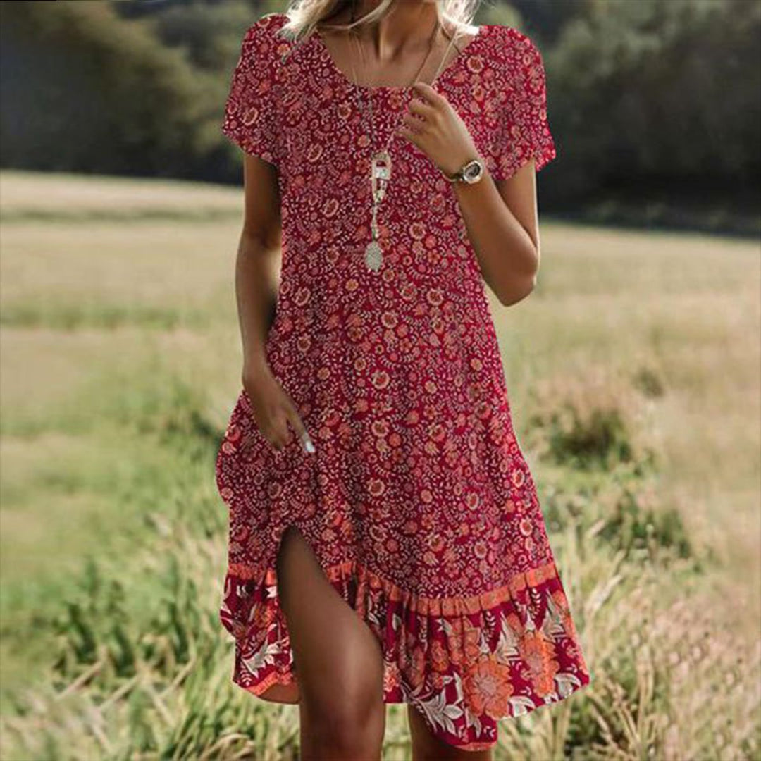 Damen lässiges Maxikleid mit floralem Muster und Beinschlitz Drune