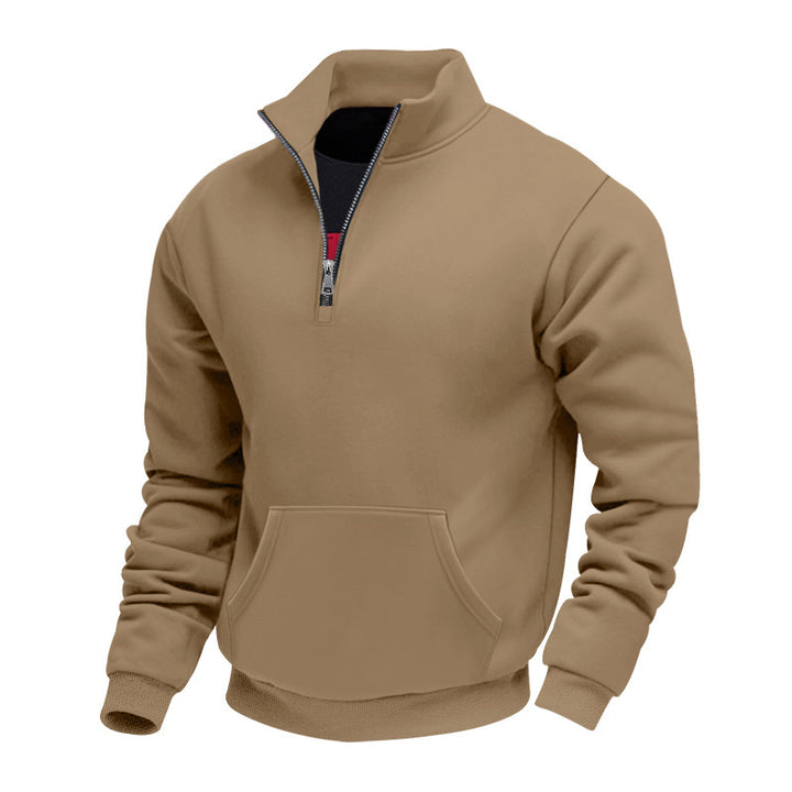 Herren Halbzip-Sweatshirt mit Stehkragen, Kängurutasche und Rippbündchen Drune