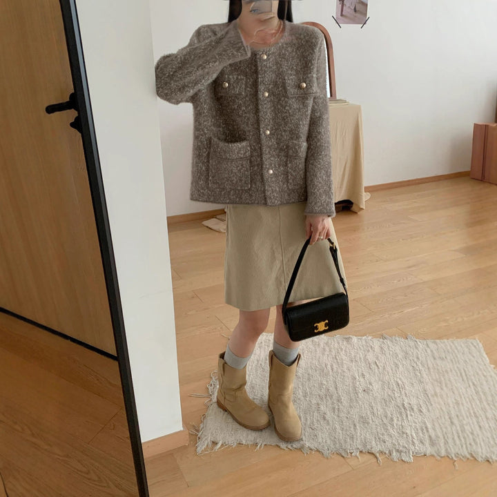 Damen Kuschelige Strickjacke mit Knopfdetail und aufgesetzten Taschen Drune