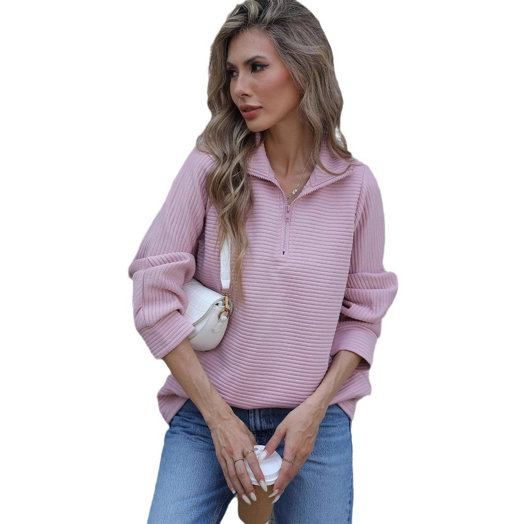 Damen Pullover mit hohem Kragen und strukturiertem Rippdesign Drune
