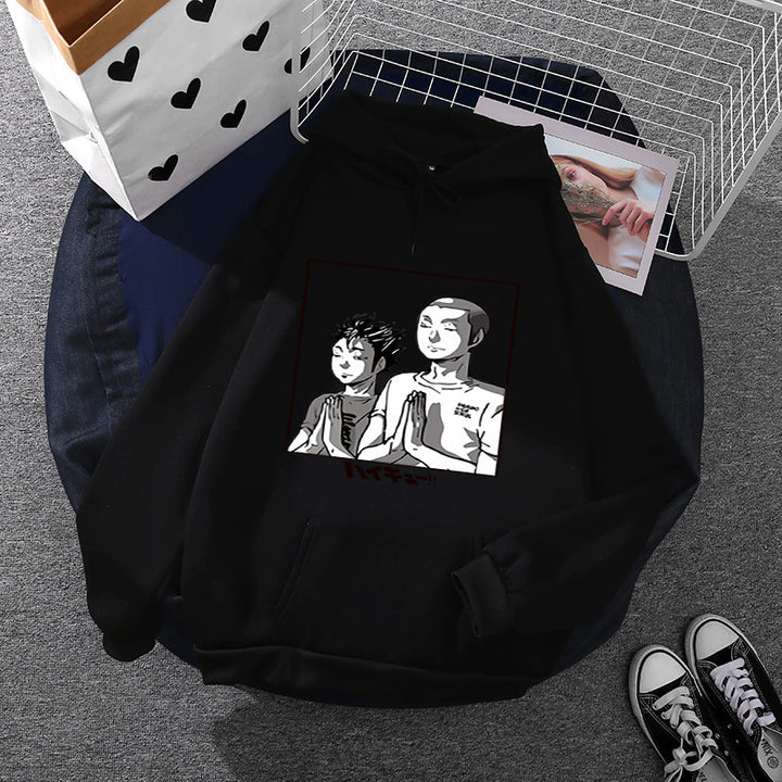 Damen nan weicher Kapuzenpullover mit großflächigem Manga-Panelprint und Kängurutasche Drune