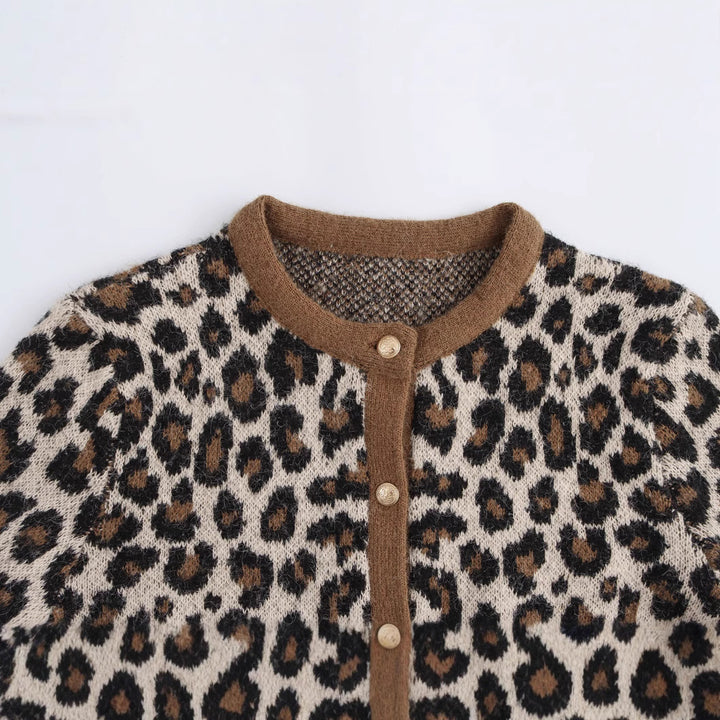 Damen kuscheliger Strickcardigan mit Animal-Print und praktischen Taschen Drune