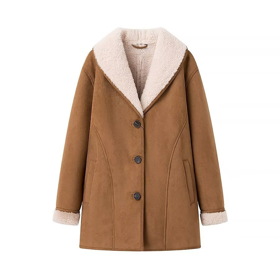 Damen lässiger Mantel mit extra weichem Futter und Knopfleiste Drune