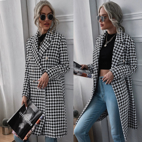 Damen Oversized Hahnentritt-Mantel mit klassischen Details Drune