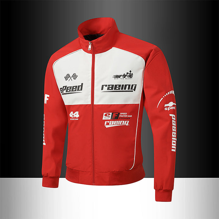Herren Trackjacke im Motorsport-Look mit Logoprints und Stehkragen Drune