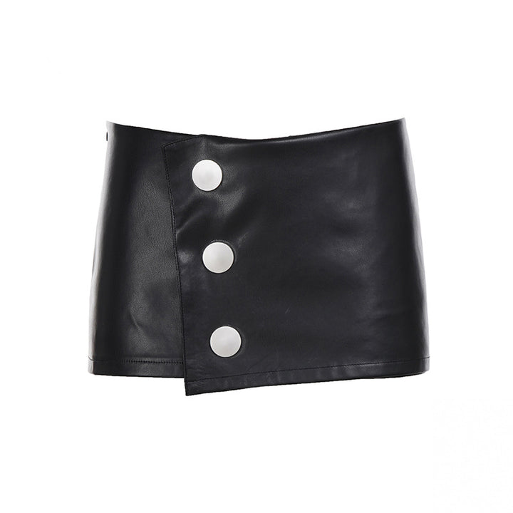 Damen Minirock aus Kunstleder mit Knopfdetails Drune
