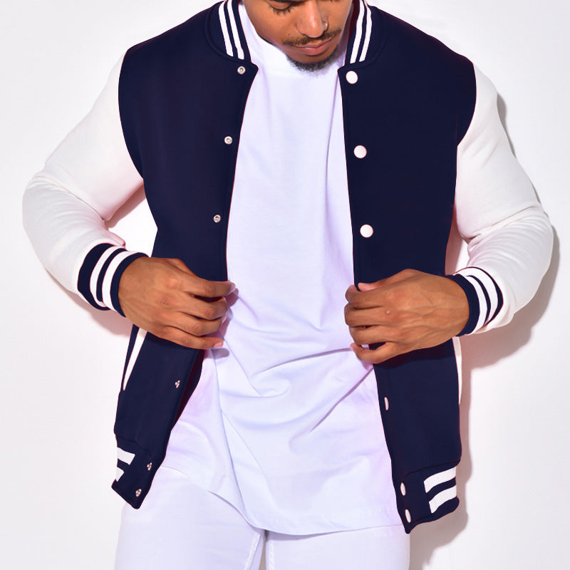 Herren nan Retro-Sport-Bomberjacke mit Druckknopfleiste, Kontrastärmeln und Rippbündchen Drune