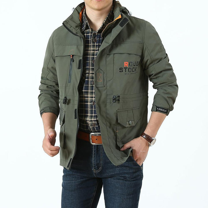 Herren Utility-Fieldjacke mit Kapuze, Multifunktionstaschen und Taillenzug Drune