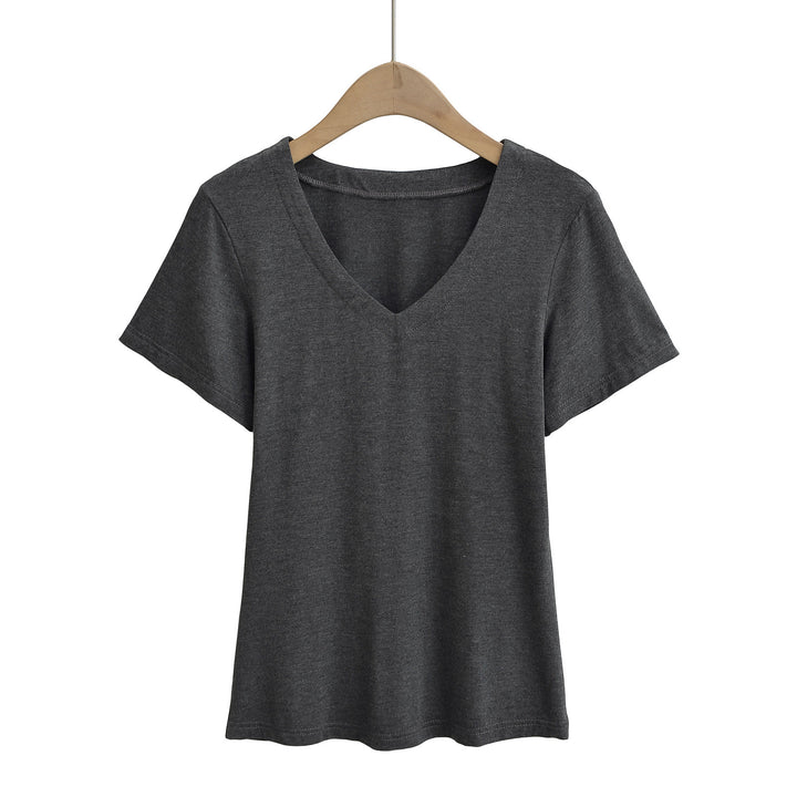 Damen V-Ausschnitt T-Shirt aus atmungsaktiver Baumwollmischung mit lässigem Schnitt Drune