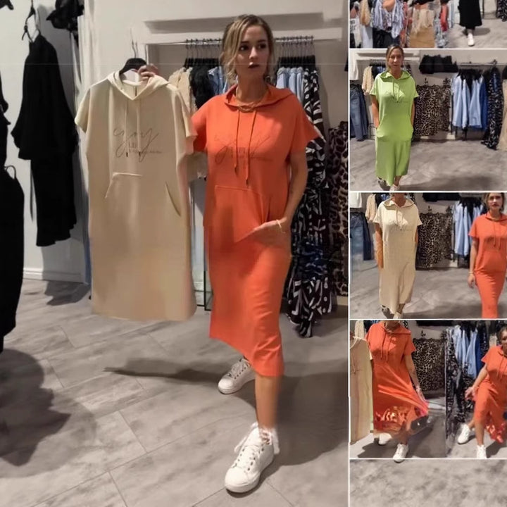 Damen Kapuzenkleid mit lässigem Schnitt und praktischen Taschen Drune