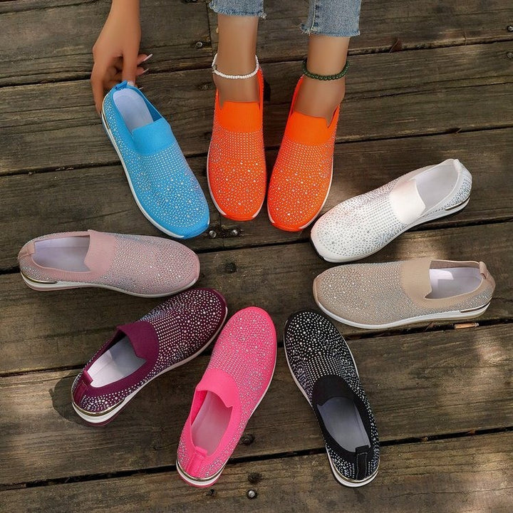 Damen  Strick Slip-On Sneaker mit funkelndem Strassbesatz, elastischem Einstieg und dämpfender Plateausohle Drune