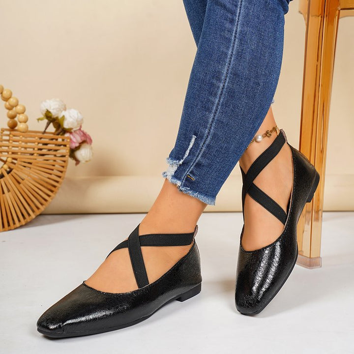 Damen Elegante und bequeme Ballerinas mit überkreuzten Riemen Drune