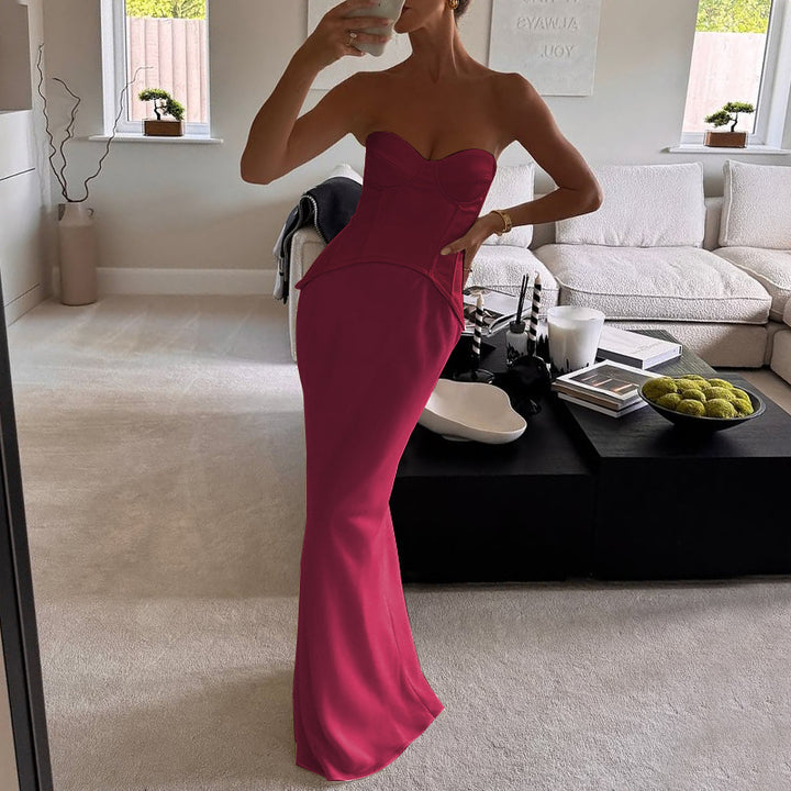 Damen Elegantes Bodenkleid mit strategisch platzierten Schnürdetails Drune