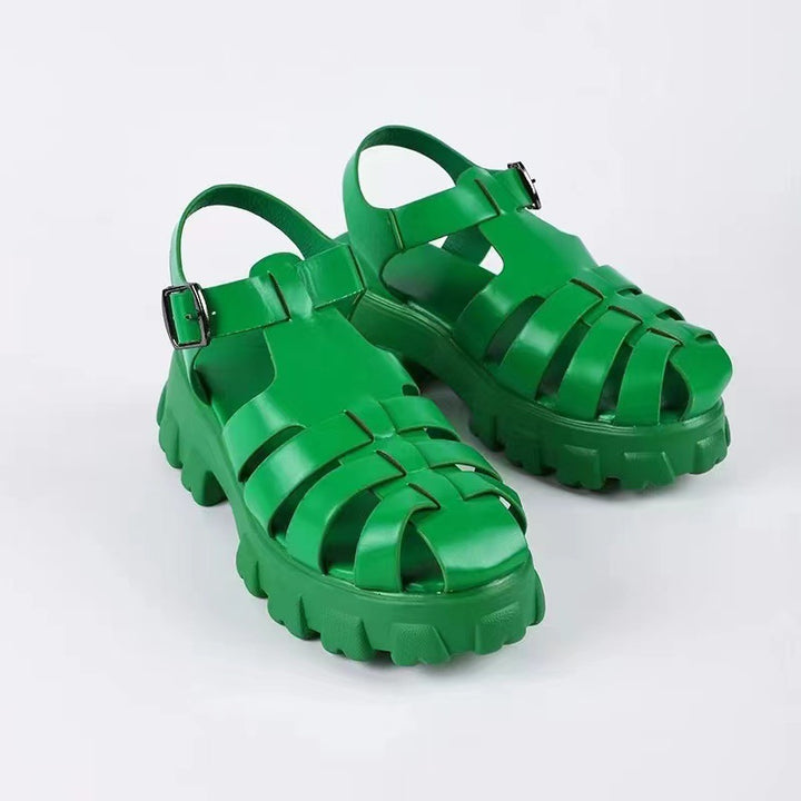 Damen  robuste Plateau-Sandalen mit mehreren Zier- und Komfortriemen, verstellbarer Metall-Schnalle und profiliertem Traktorabsatz Drune