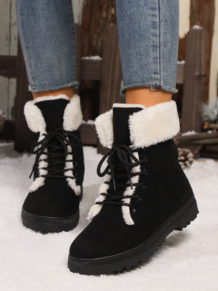 Damen Gefütterte Schnür-Boots mit Kunstfellkragen und robuster Profilsohle Drune
