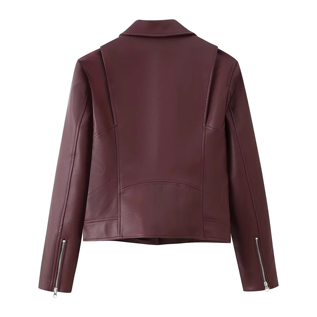 Damen nan taillierte Bikerjacke aus veganem Lederimitat mit asymmetrischem Reißverschluss Drune