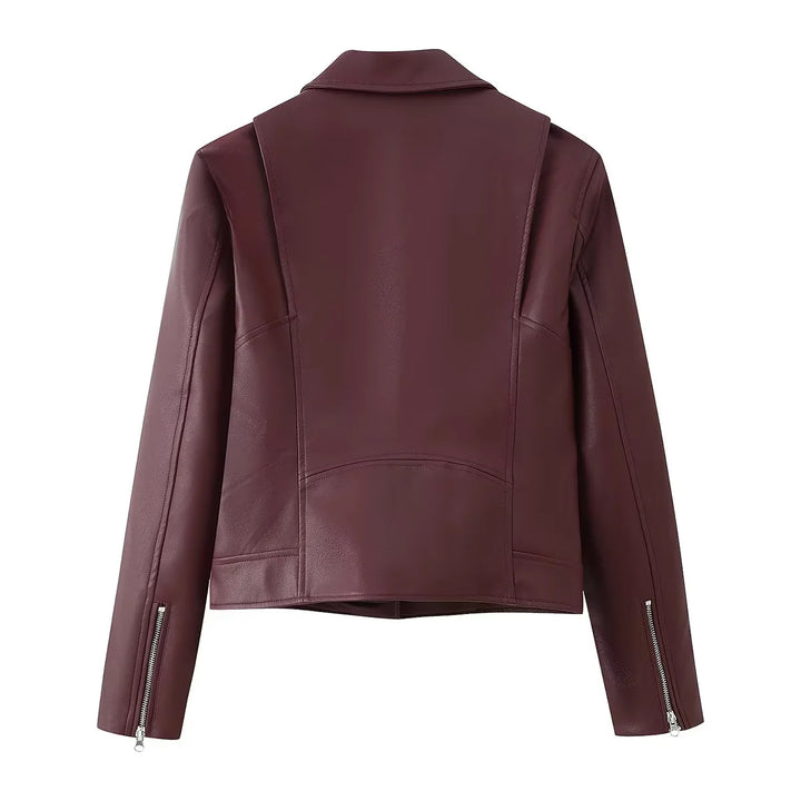 Damen nan taillierte Bikerjacke aus veganem Lederimitat mit asymmetrischem Reißverschluss Drune