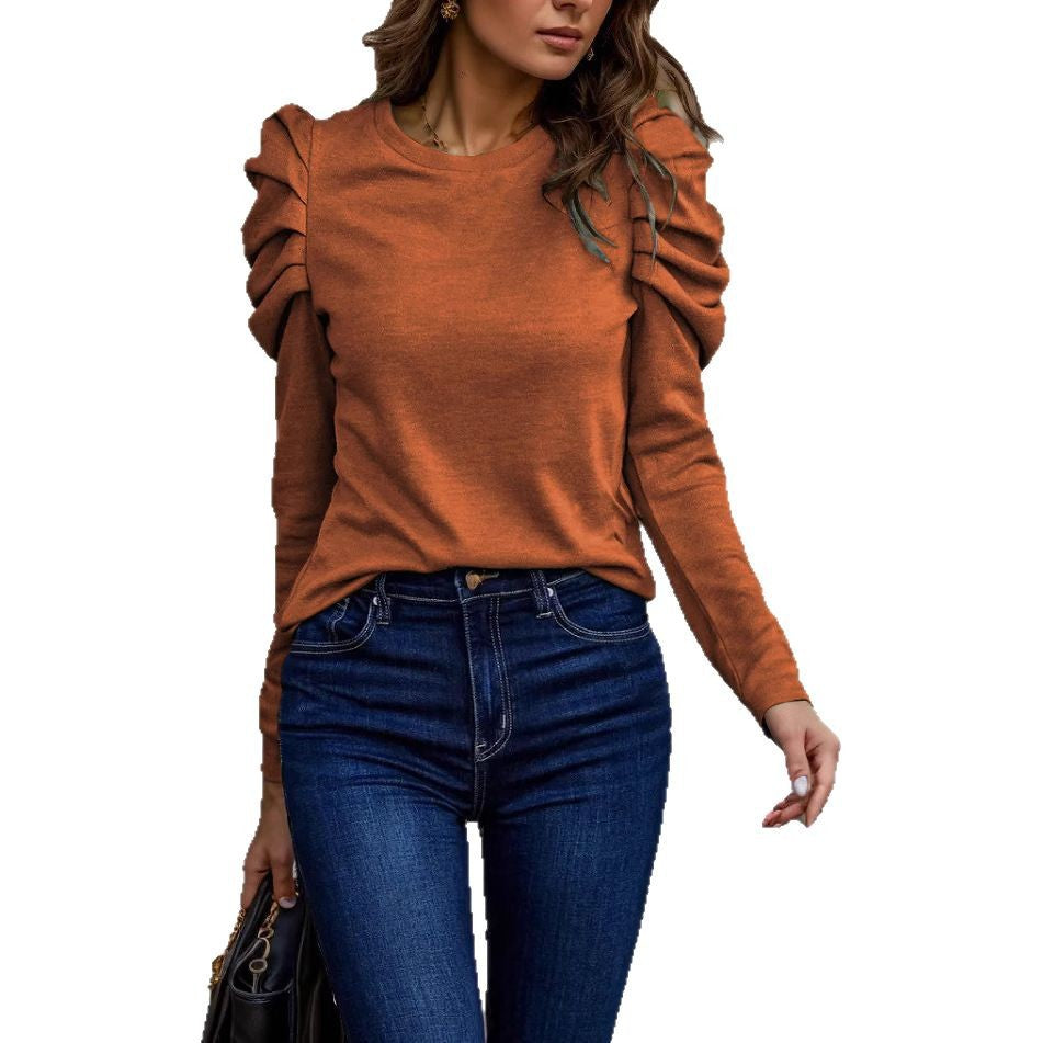 Damen Langarmshirt mit gestuften Raffungen an den Schultern und tailliertem Schnitt Drune